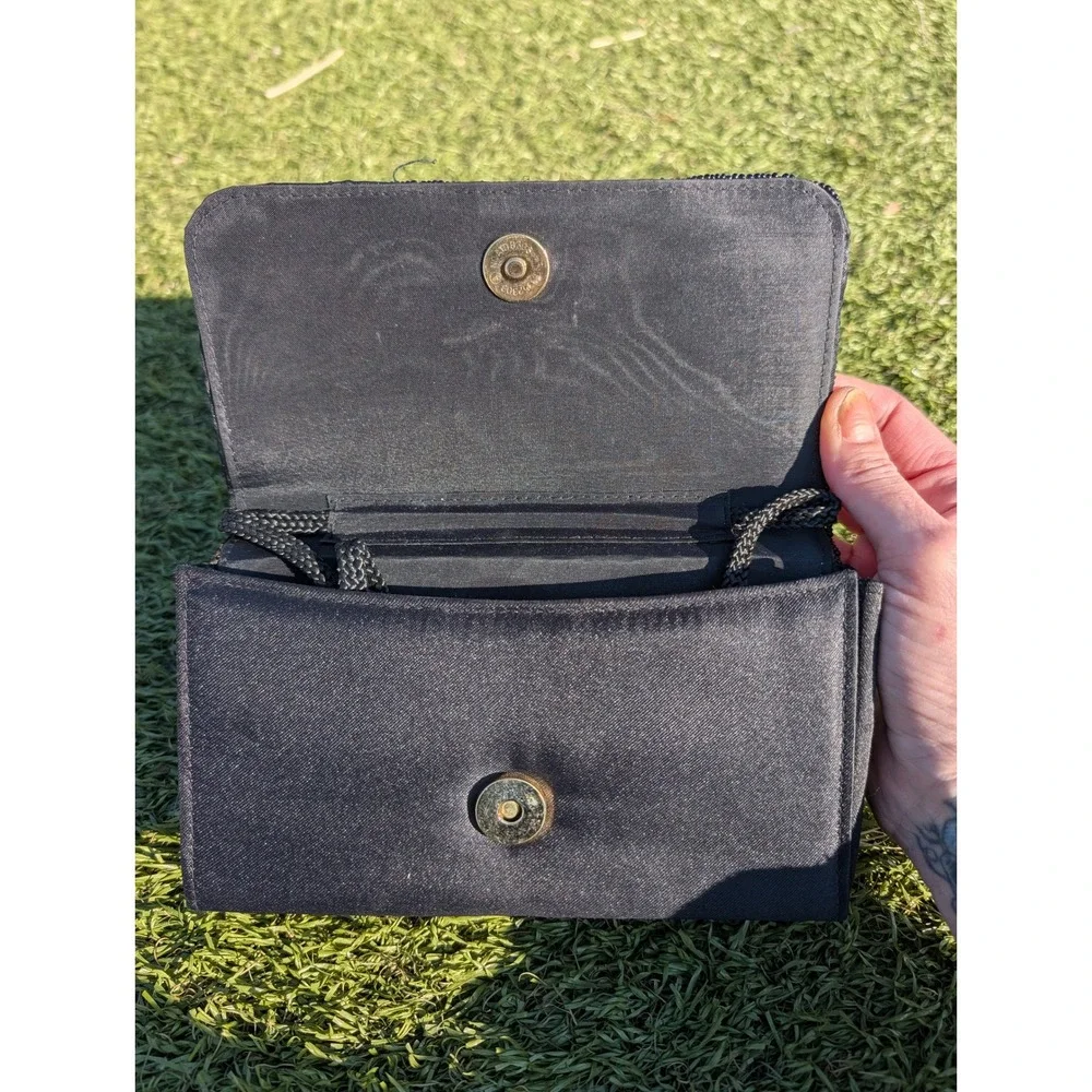 VTG La Regale‎ Black Hand Beaded Satin Clutch Evening Bag Dark Academia Coquette